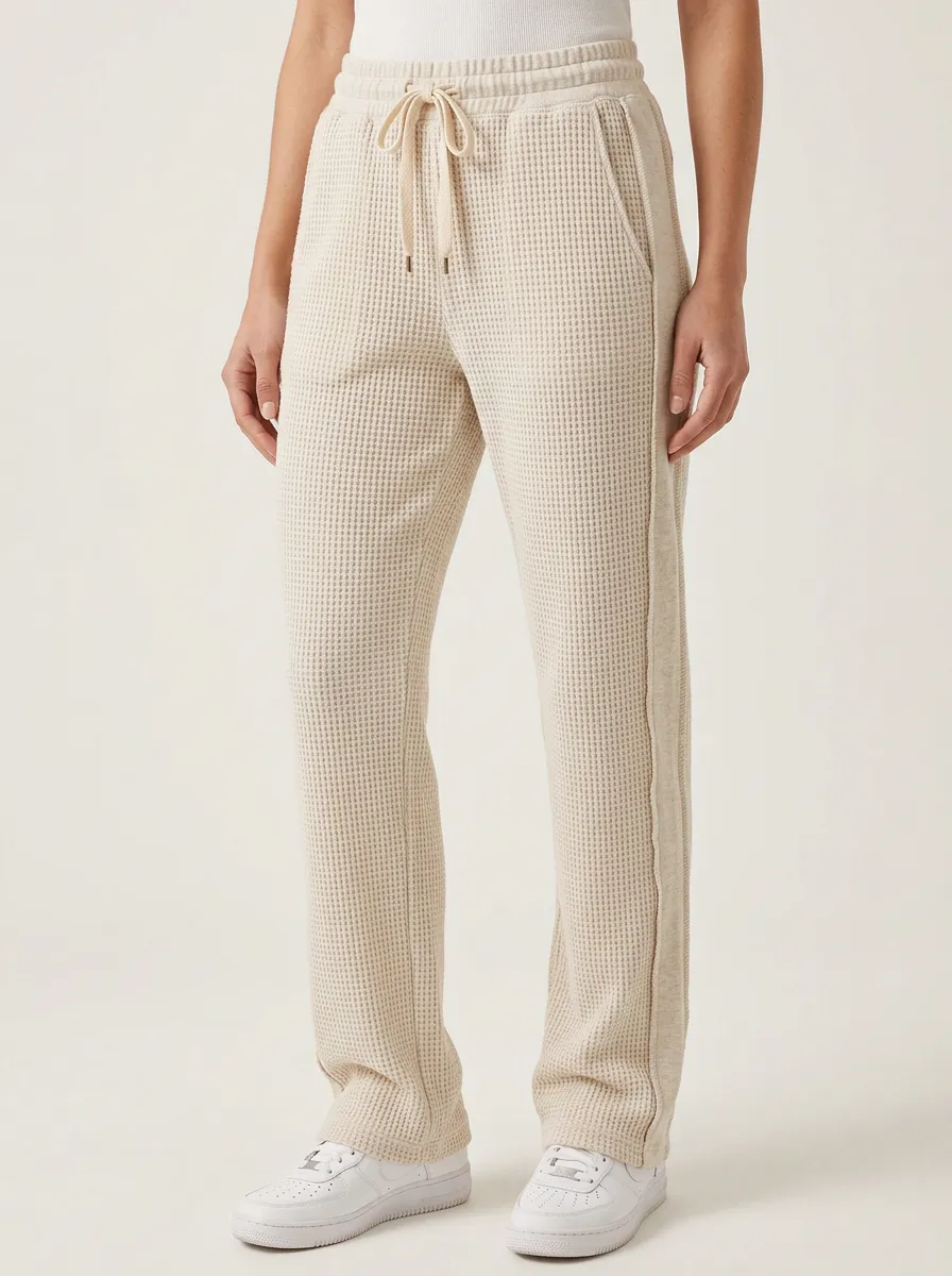Women's Casual Lounge Waffle Knit Drawstring Jogger Pants