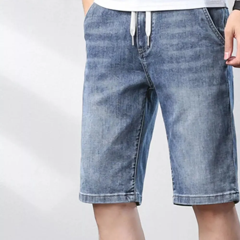 Drawstring Washed Denim Shorts
