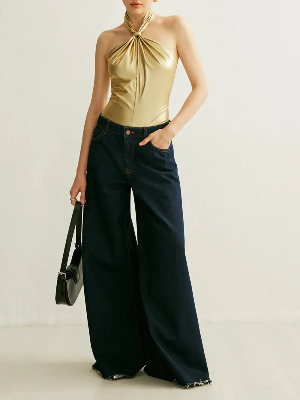 Plain Halter Neck Backless Bodysuit
