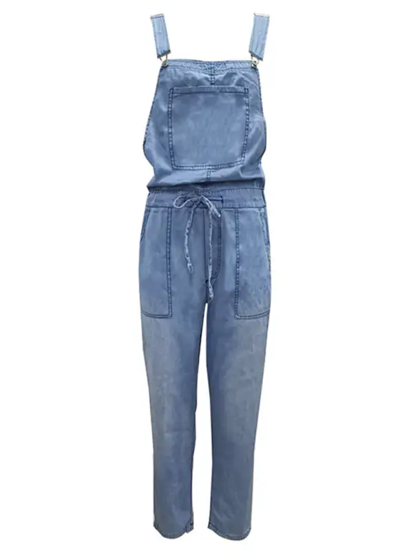 Denim Jumpsuit Loose Elastic Mid Waist Pants