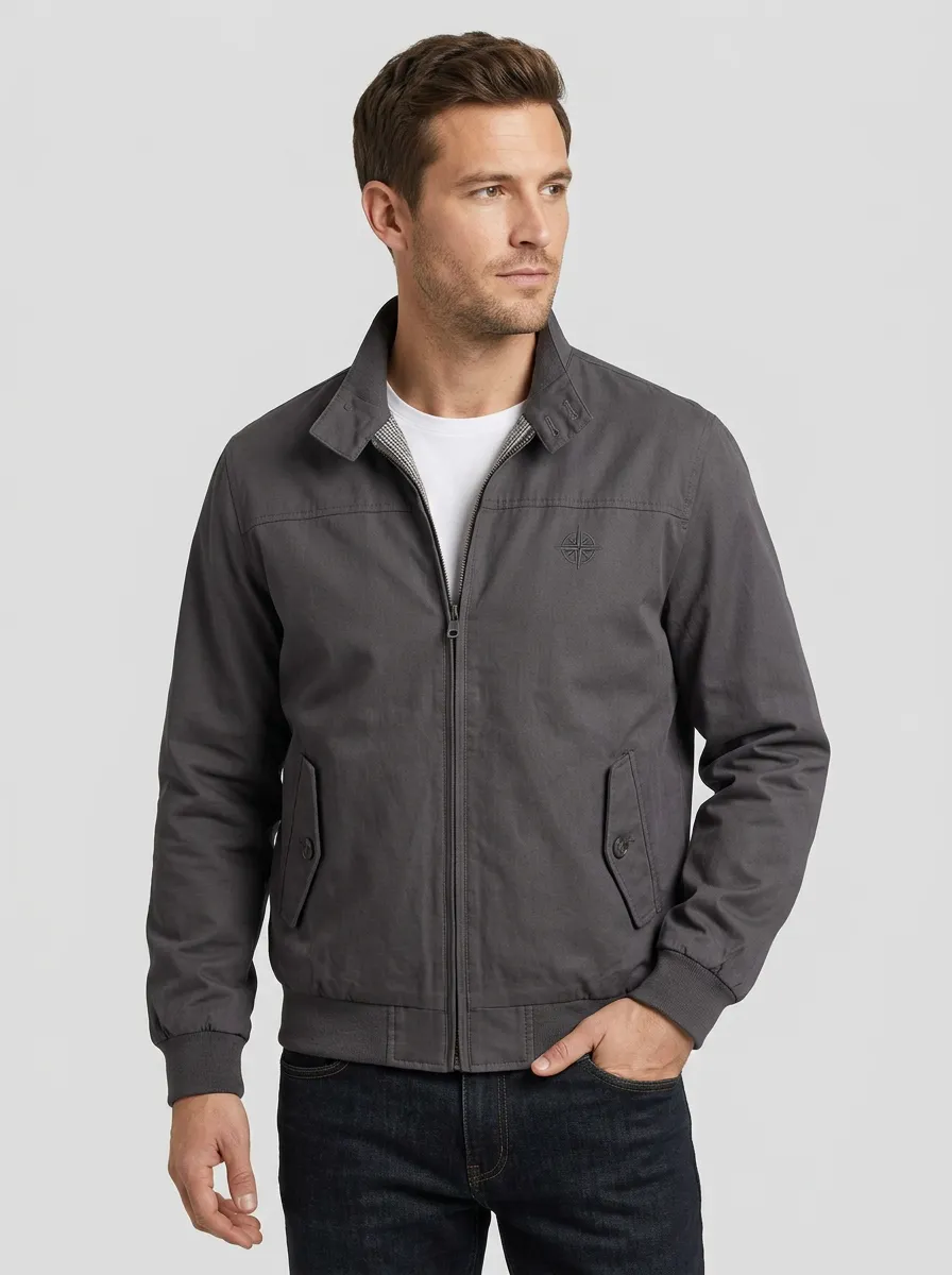 Men's Casual Compass Logo Embroidered Zip-Up Jacket
