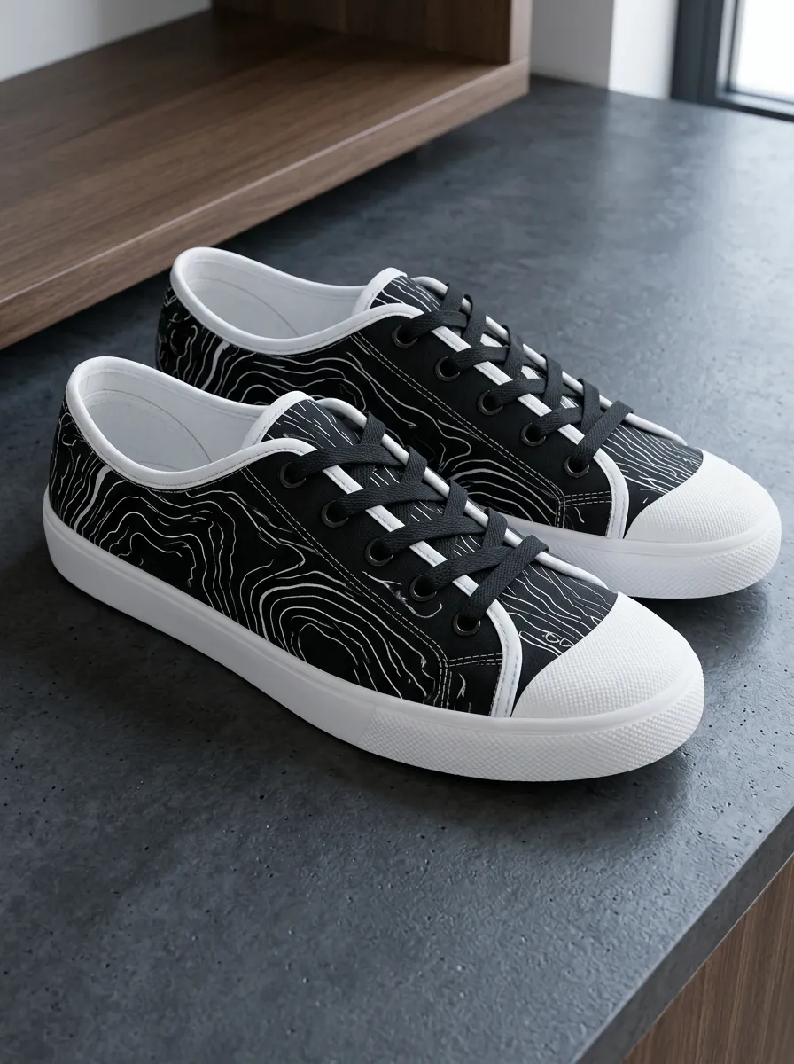 Men's Refined Topographic Map Pattern Patterned Canvas Shoes