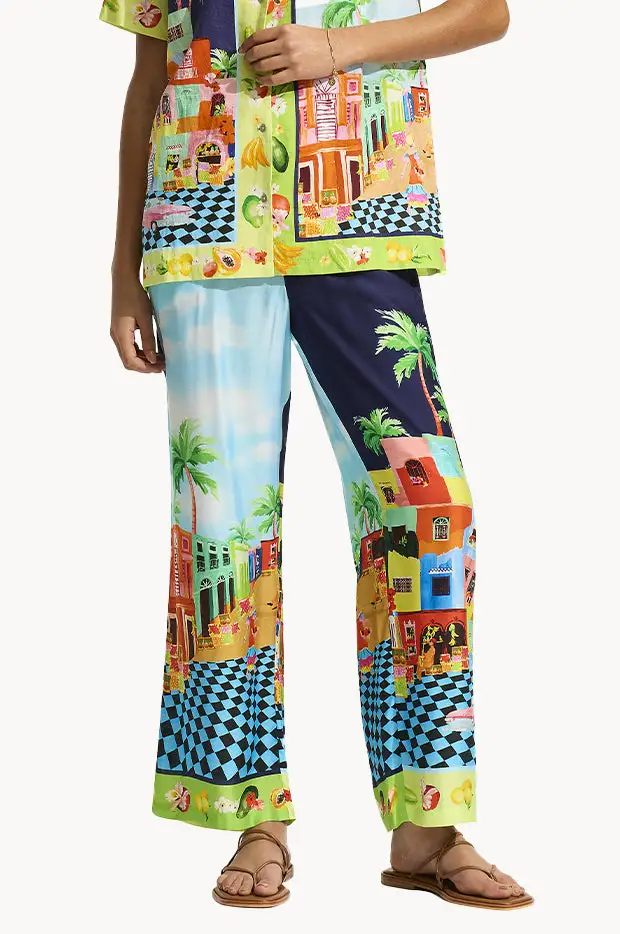 Silk Blend Relaxed Wide Leg Pants