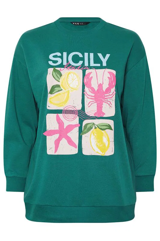 Teal Green 'Sicily' Slogan Sweatshirt detail 4