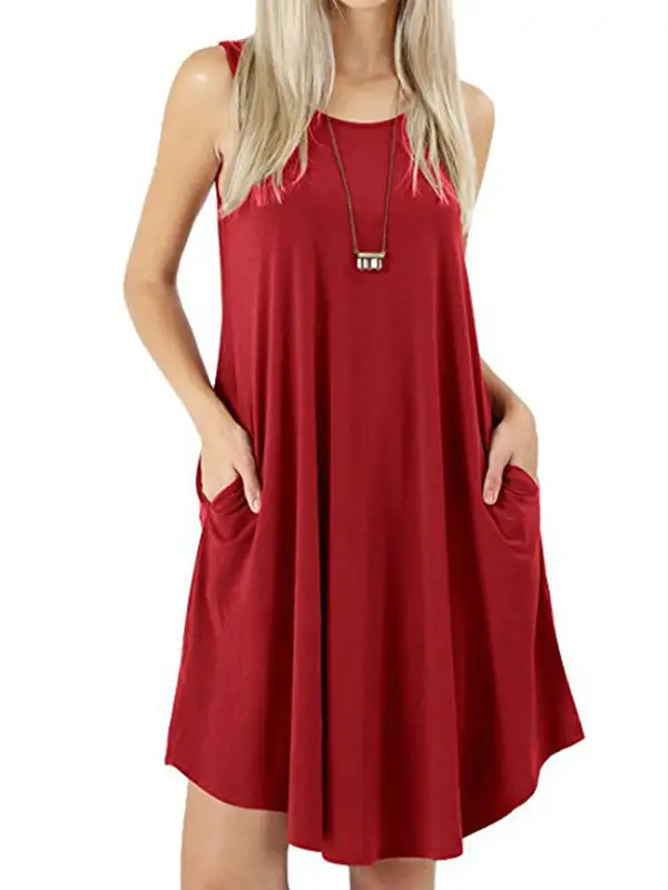 Relaxed Pocket Sleeveless Solid Color Spaghetti Neck Mini Dress