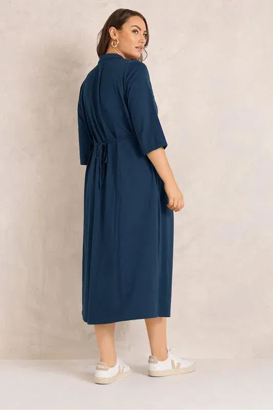 Navy Blue Cotton Henley Dress