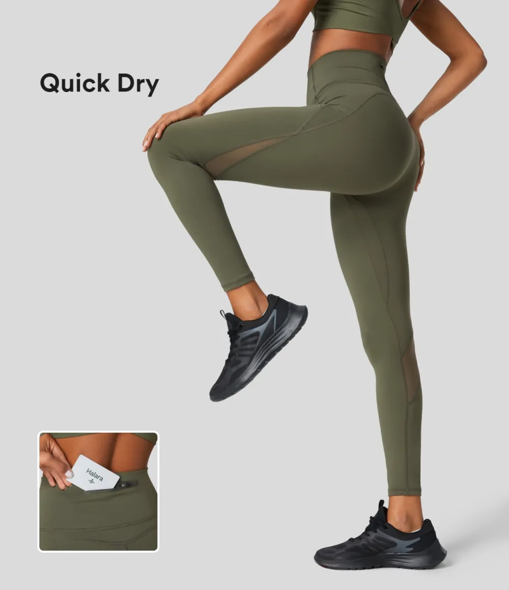 SpeedWave High Waisted Back Zip Pocket Contrast Mesh Quick Dry 7/8 Workout Leggings