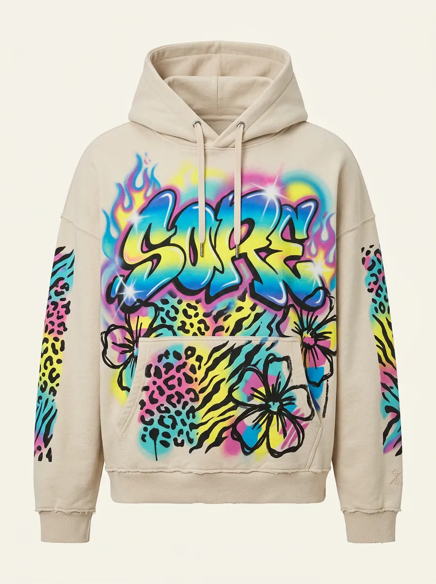 Unisex Streetwear Graffiti Flame Leopard Floral Graphic Hoodie
