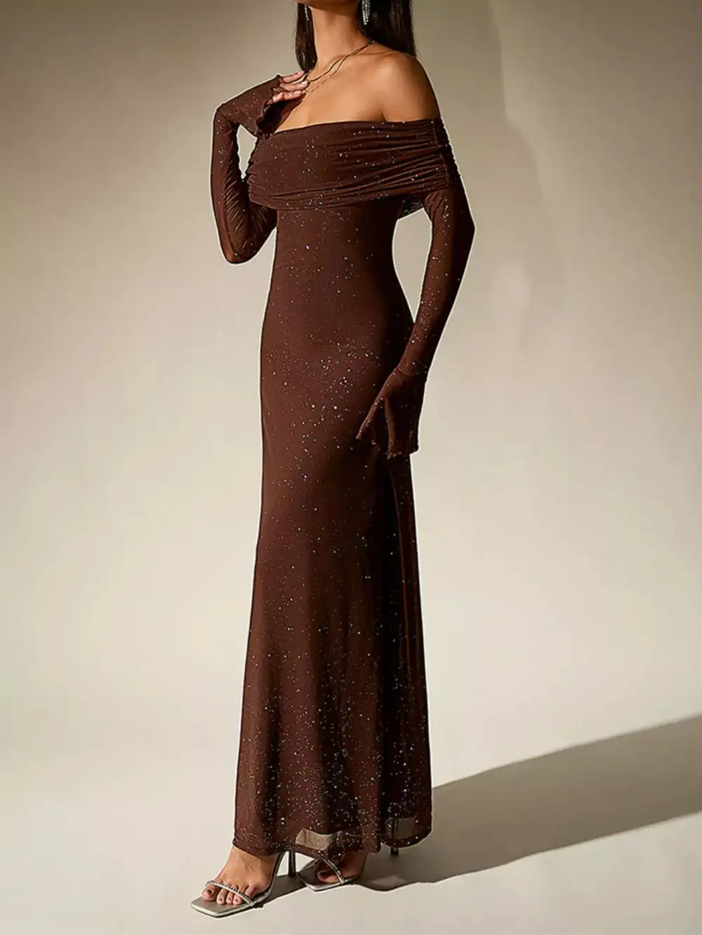 Relaxed Shape Glitter Maxi Dress