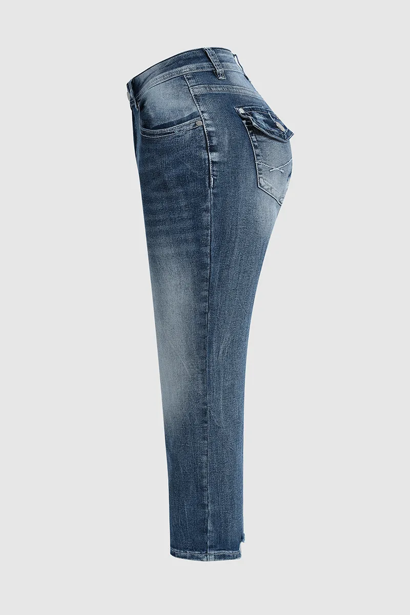 Washed Ripped Low Waist Crop Skinny Jeans