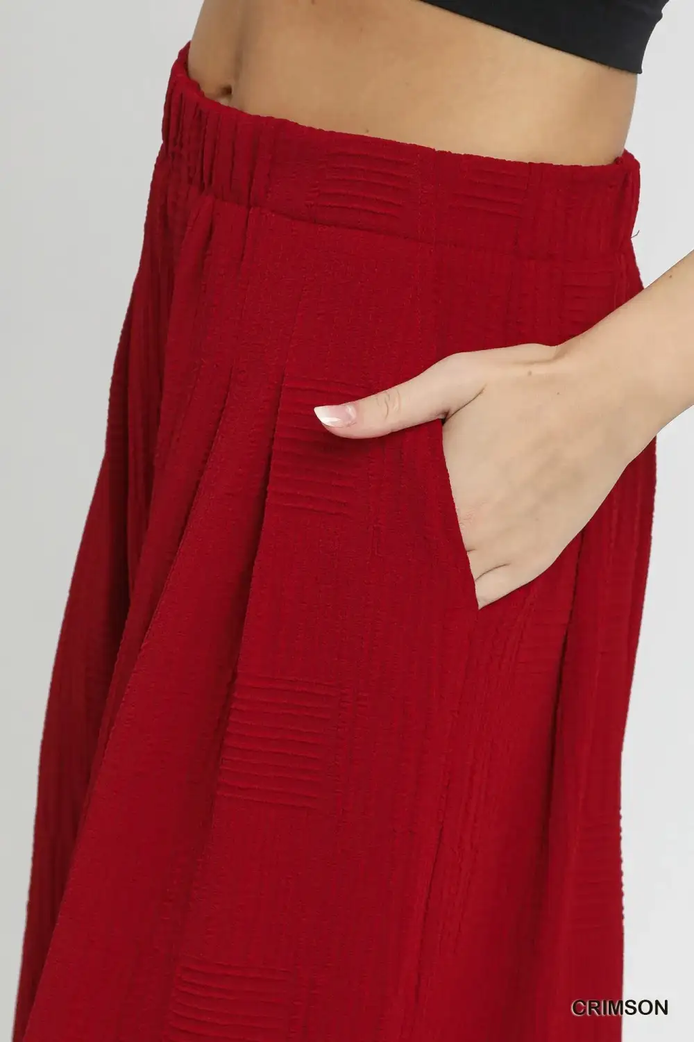 Textured Elastic Waist Wide Leg Pants