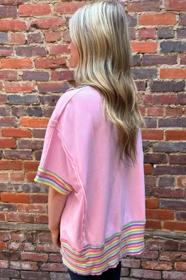 Rainbow Ribbed Patchwork Raw Tee