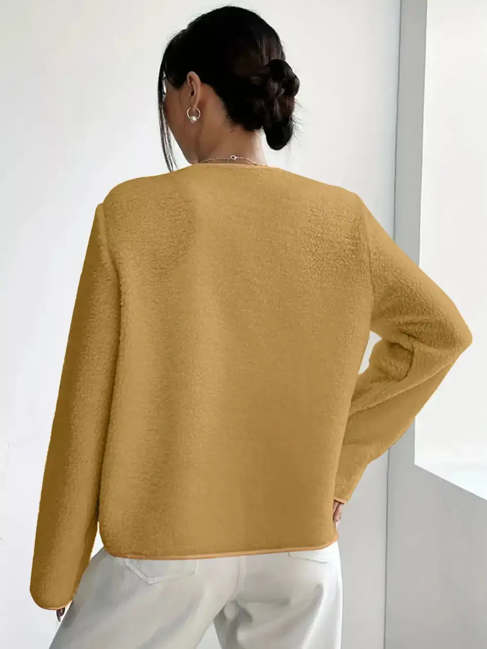 Full Size Textured Button-up Fleece Outerwear Plus Size