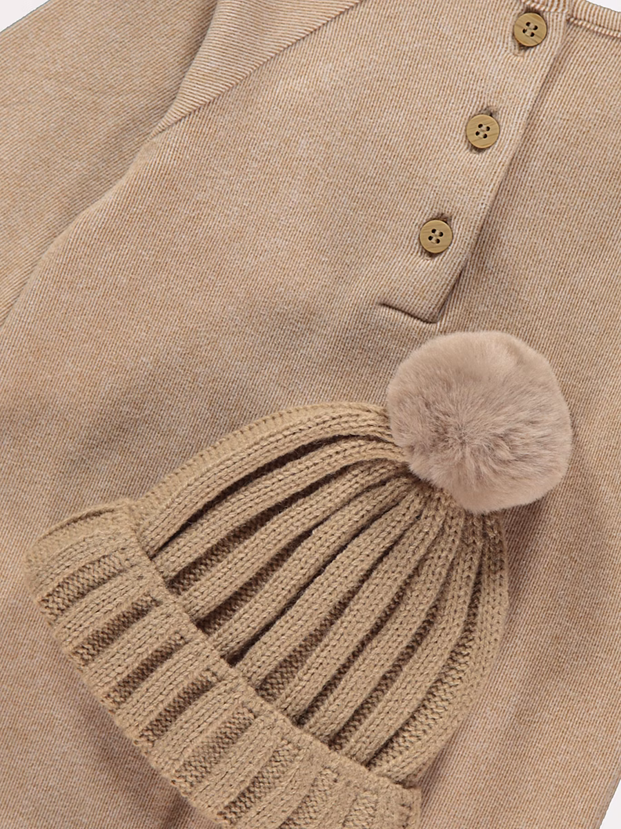 Beige All In One with Knitted Bobble Hat detail 1