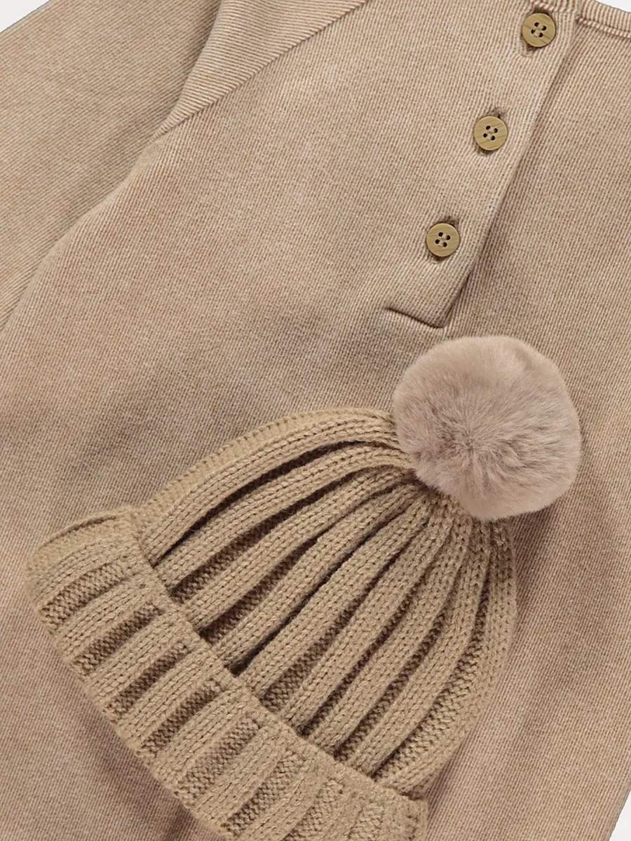 Beige All In One with Knitted Bobble Hat