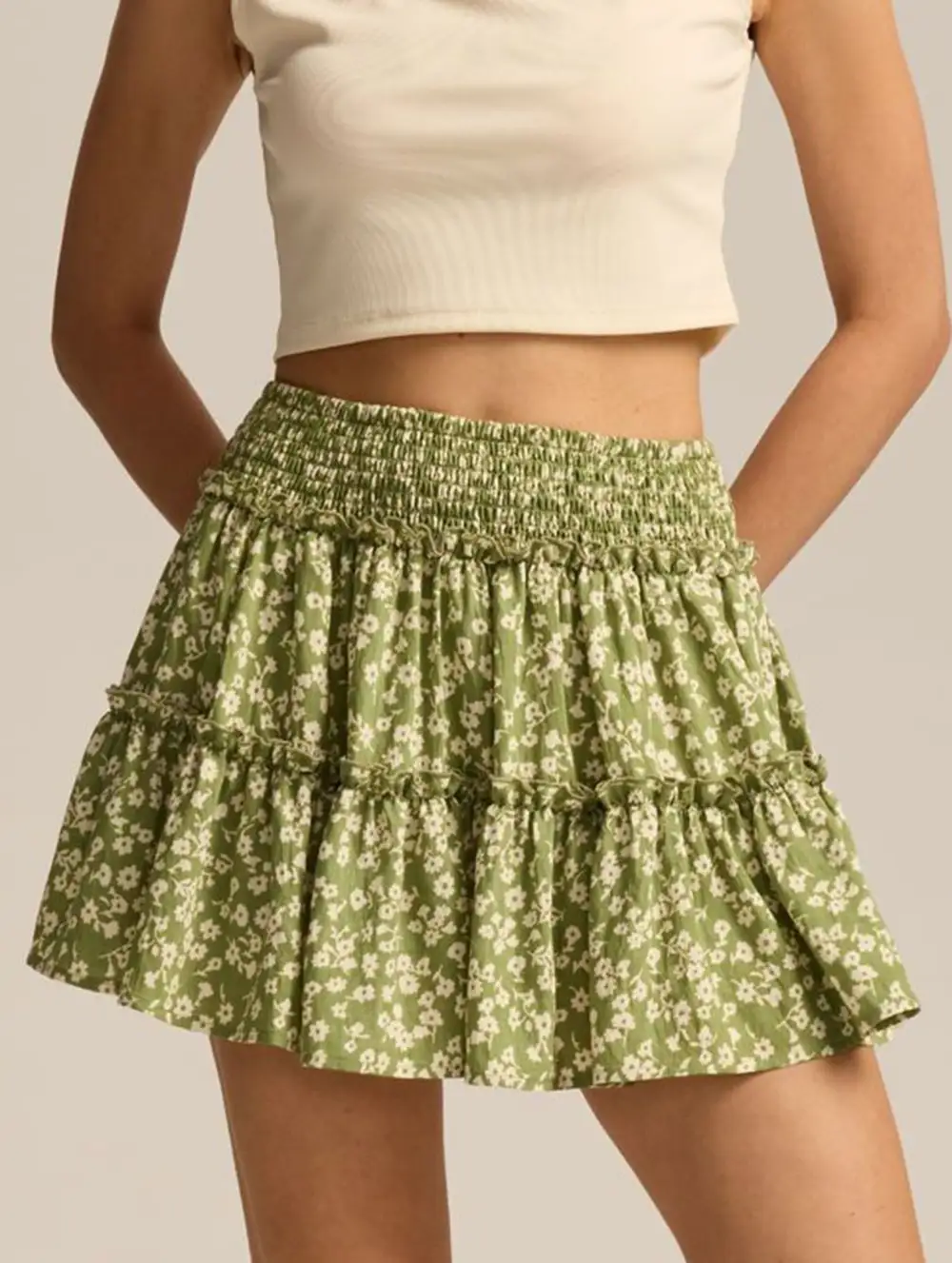 Elastic Waist Midi Skirt