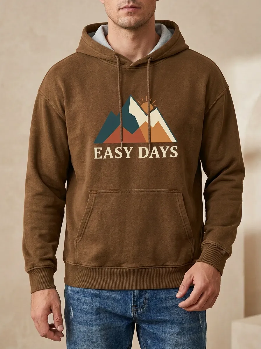 Men's Outdoor Nature Lover Easy Days Mountain Print Hoodie