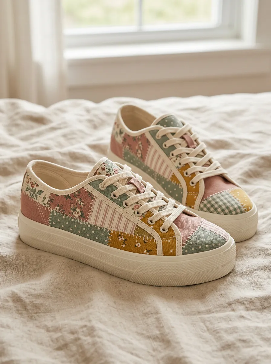 Women's Refined Vintage Floral Patchwork Patterned Canvas Shoes