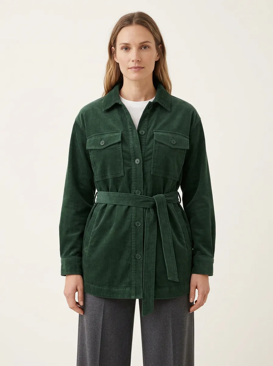 Women's Corduroy Belted Shirt Jacket