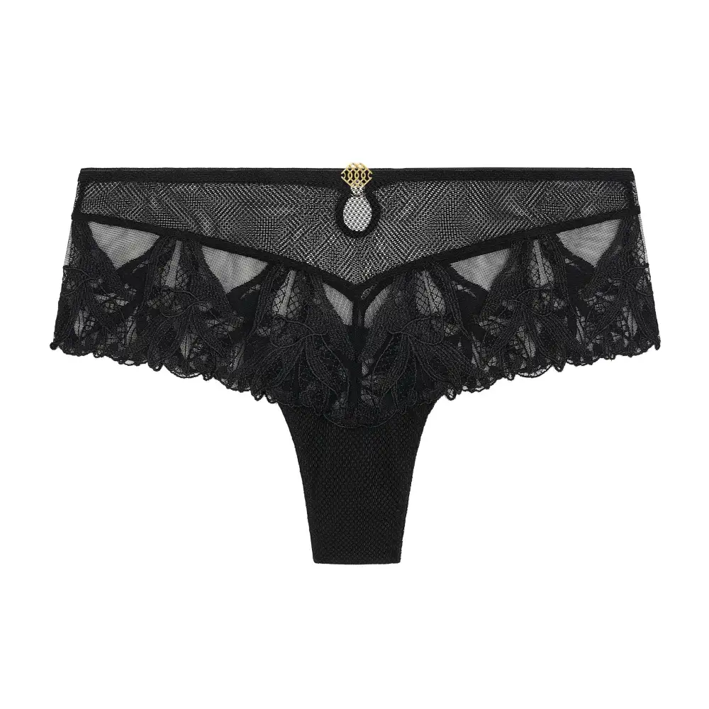 Women's High Cut Seamless Cotton Gusset Floral Embroidery Mesh Cotton Boxer Panty