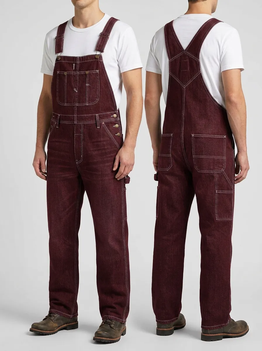 Men's Vintage Style Dark Denim Bib Overalls