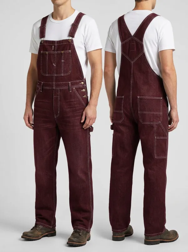 Men's Vintage Style Dark Denim Bib Overalls