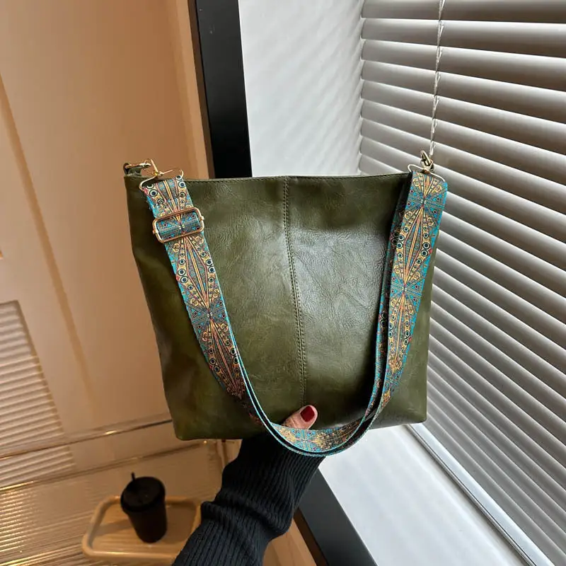 Minimal Roomy Faux Leather Bucket Bag