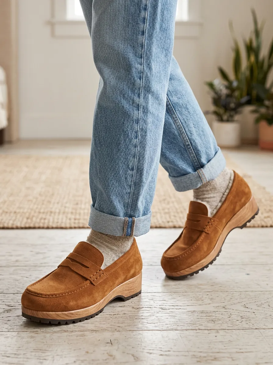 Women's Casual Suede Wood Sole Loafers