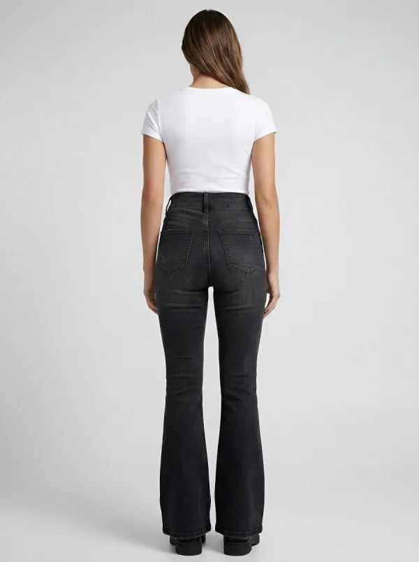 High-Waist Stretch Distressed Women's High-Waist Stretch Flare Jeans