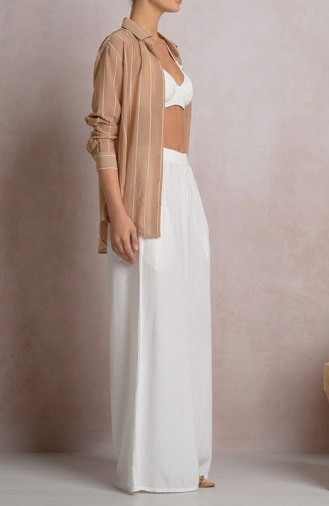 Beige Linen Open Front Shirt