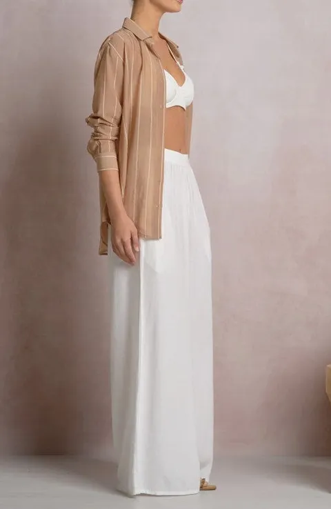 Beige Linen Open Front Shirt
