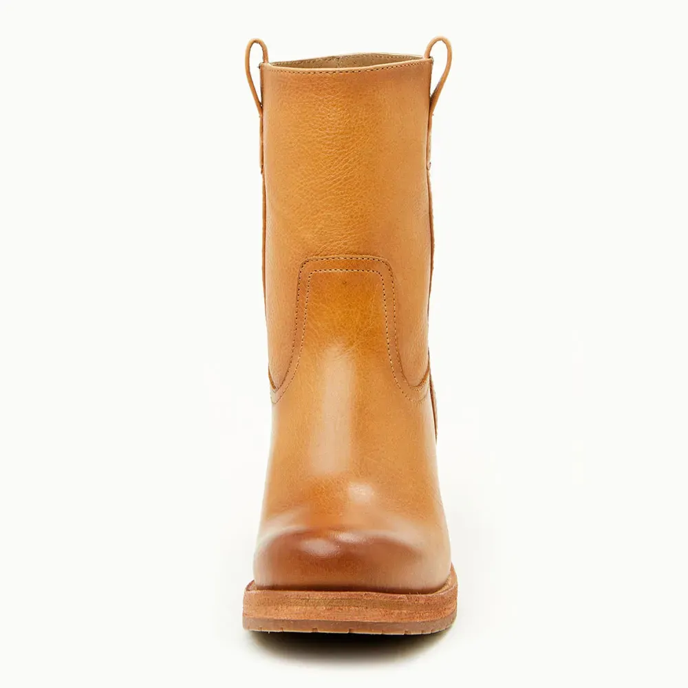 Faux-Leather Pull-On Round-Toe Block-Heel Ankle Boots