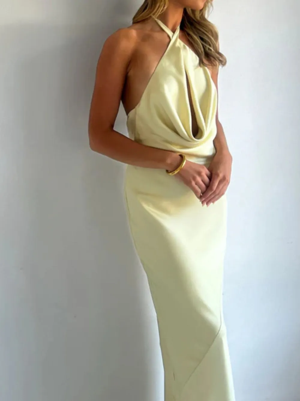 Gathered Detail Satin Maxi Dress