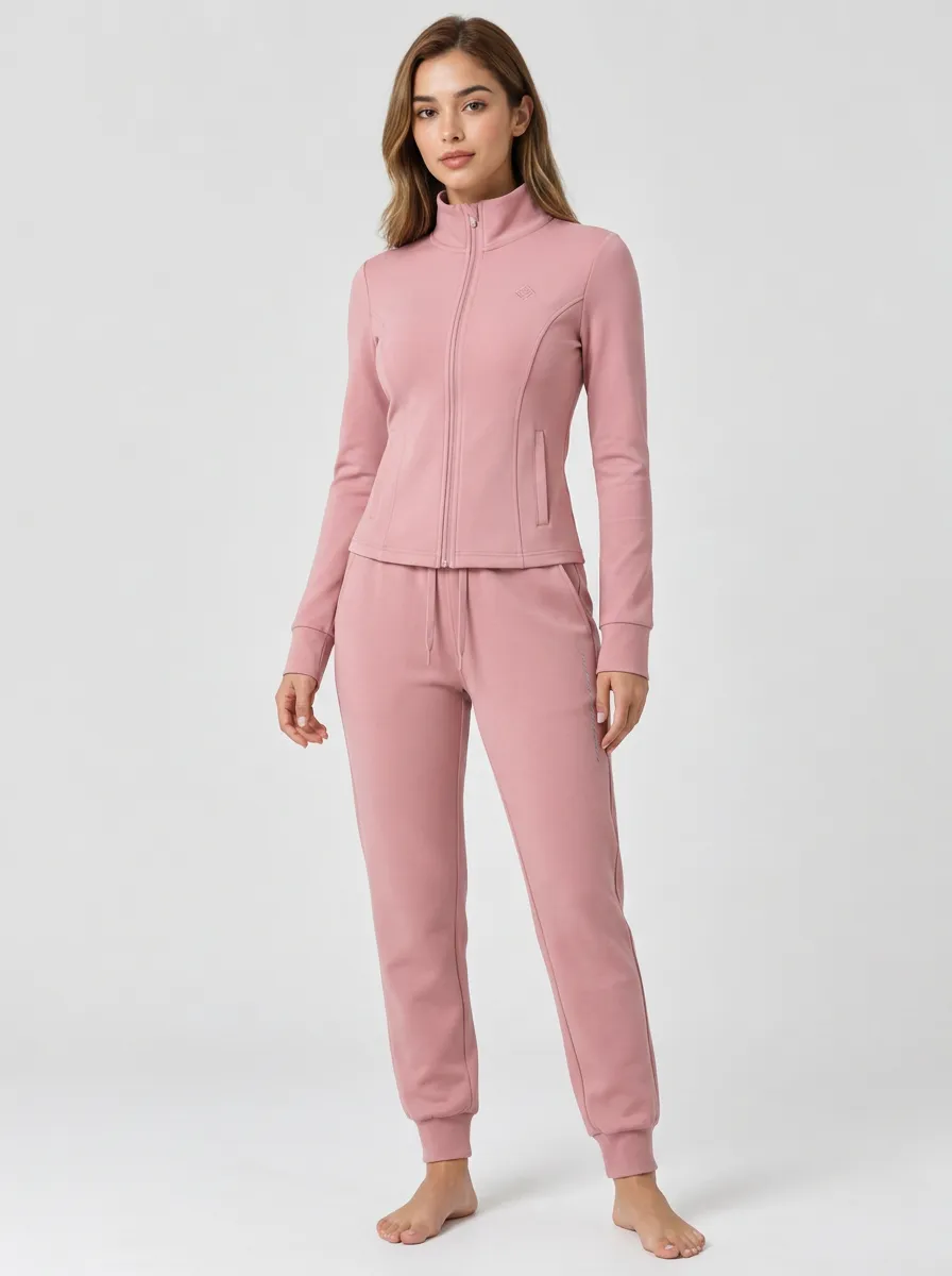 Women's Casual Sporty Dusty Pink Solid Color Tracksuit
