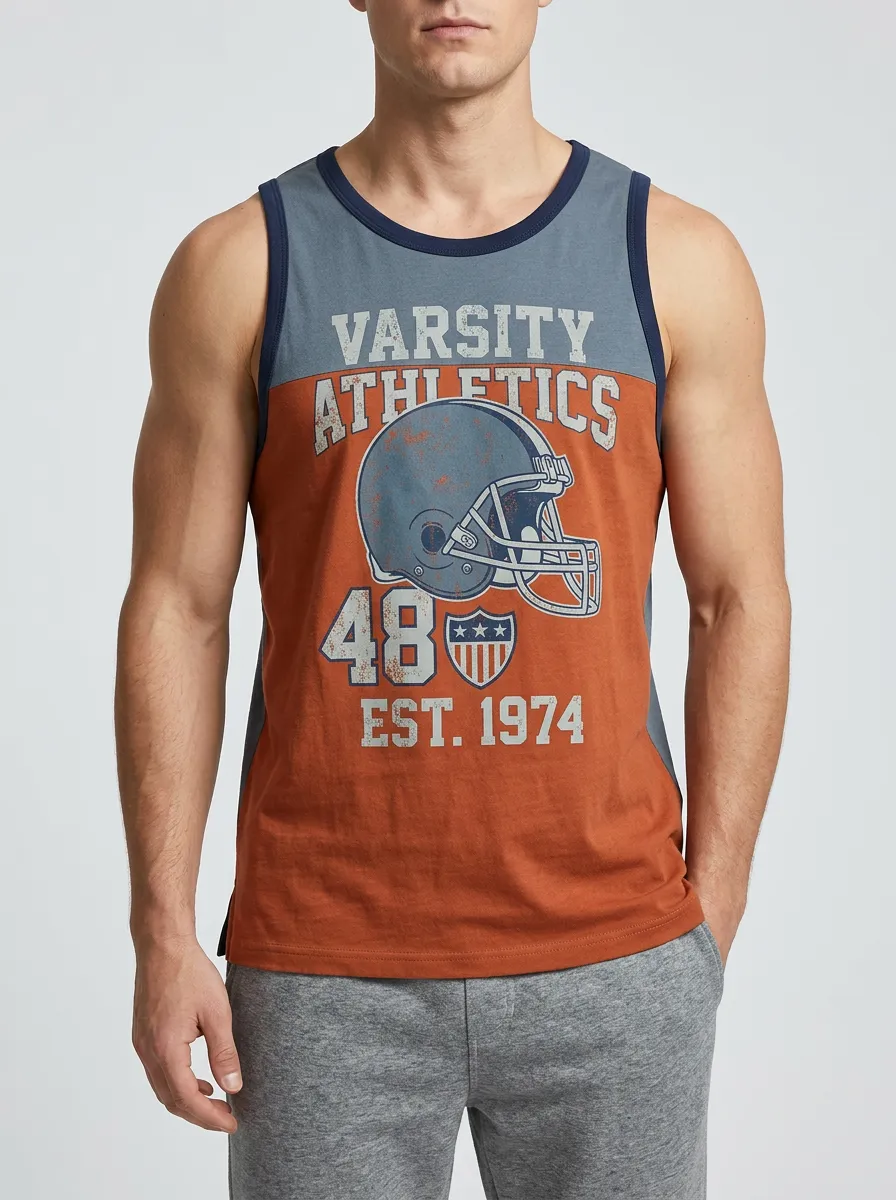 Men's Varsity Athletics Football Helmet 48 Printed Tank Top
