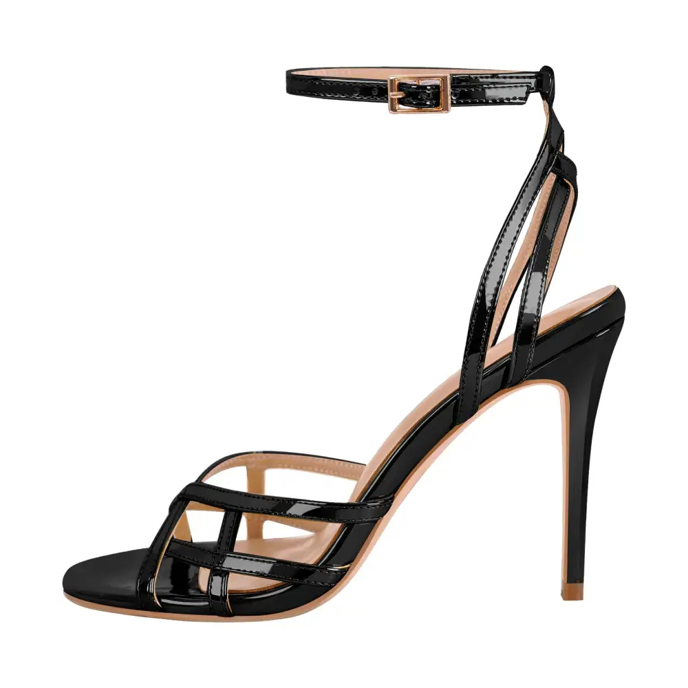 Round Toe Ankle Strap Stiletto Sandals