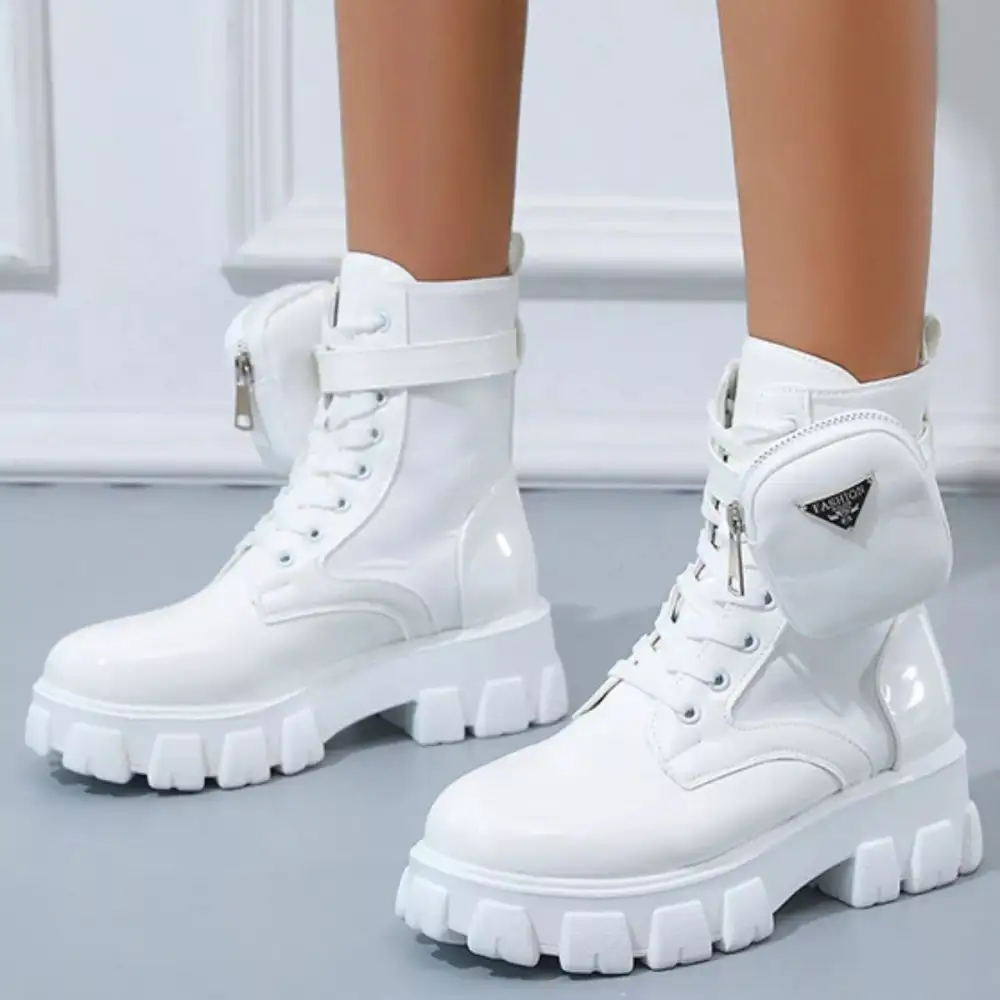 Textured Lace-Up Platform Ankle Boots