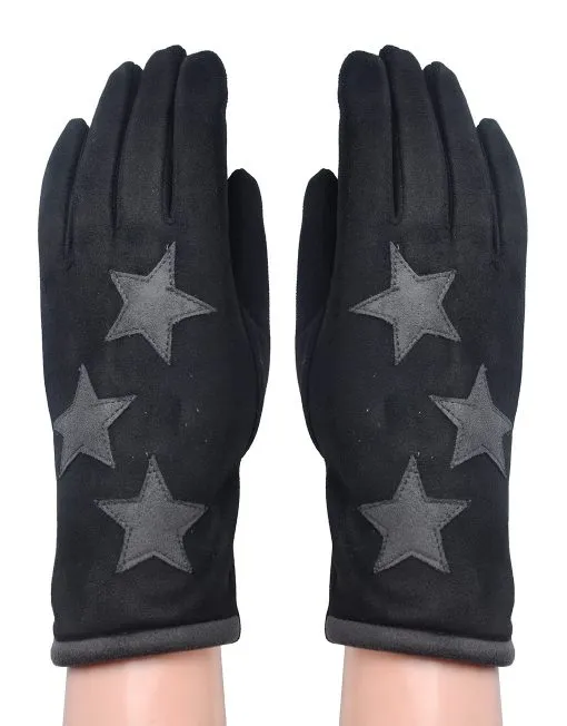 Star Print Suede Gloves