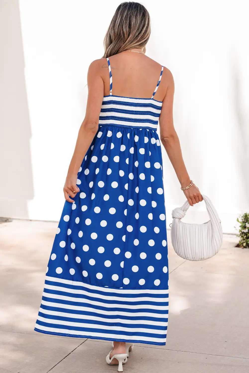 Clean Line Striped Polka Dot High Waist Maxi Dress
