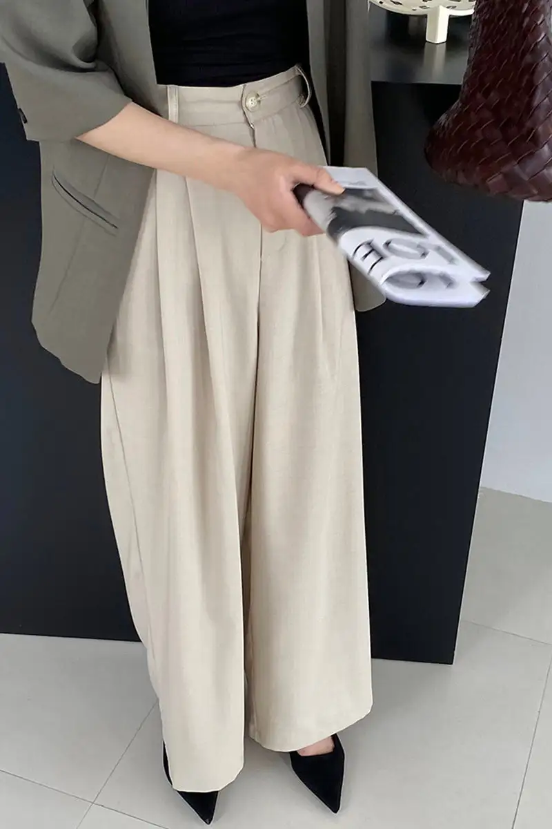 Polyester Wide Leg Button Front Trousers