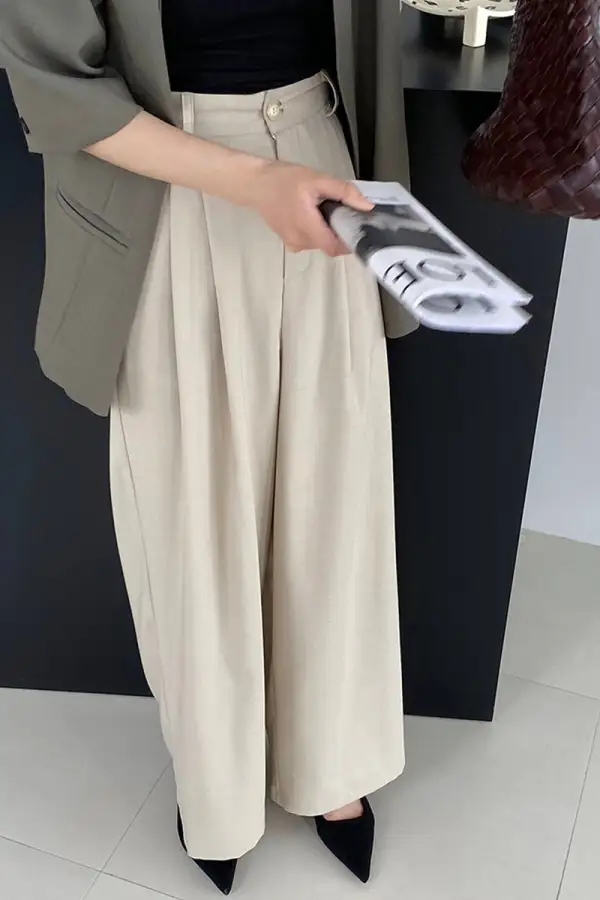 Polyester Wide Leg Button Front Trousers