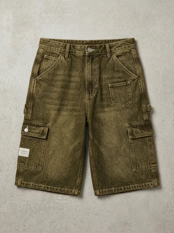 Cargo Denim Acid-Wash Men's Cargo Shorts