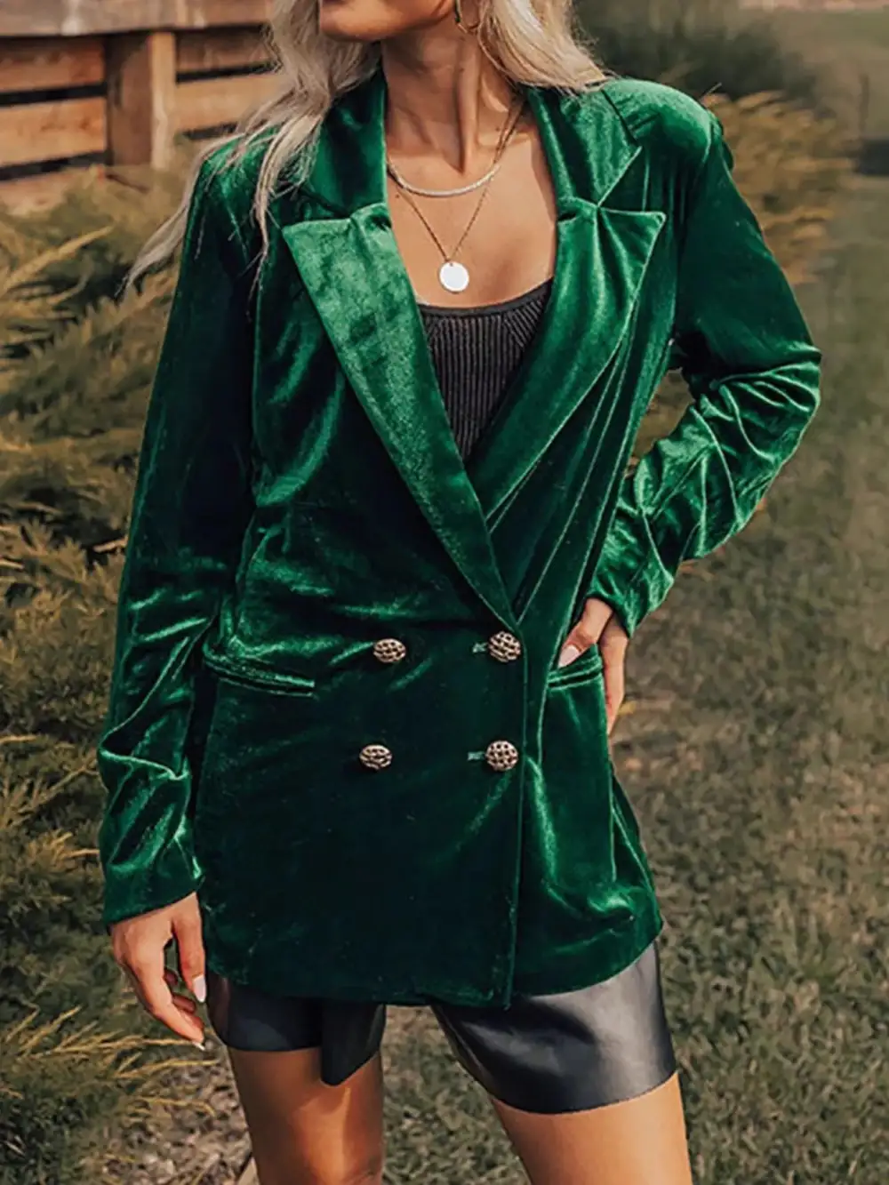Everyday Velvet Lapel Collar Button Up Blazer