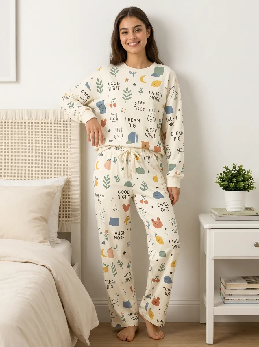 Women's Graphic Print Drawstring Loungewear Set