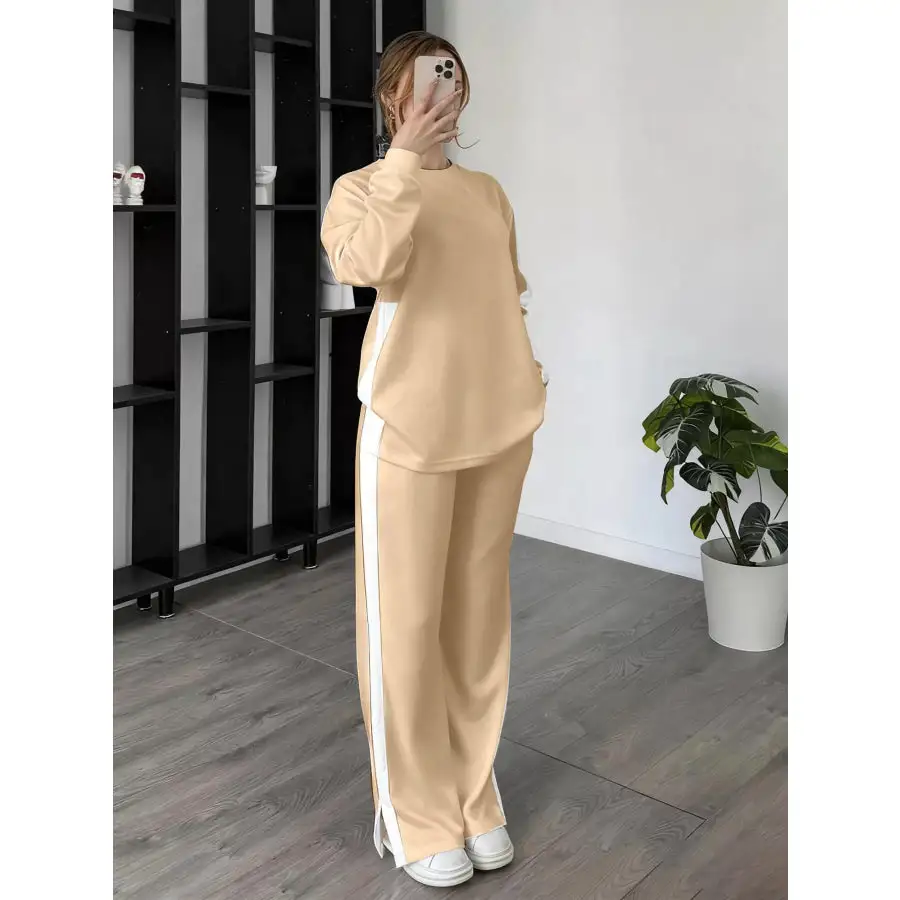 Everyday Contrast Round Neck Top and Pants Set