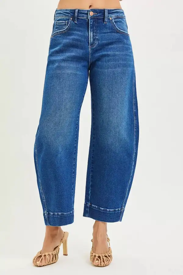 Mid Rise Barrel Leg Jeans
