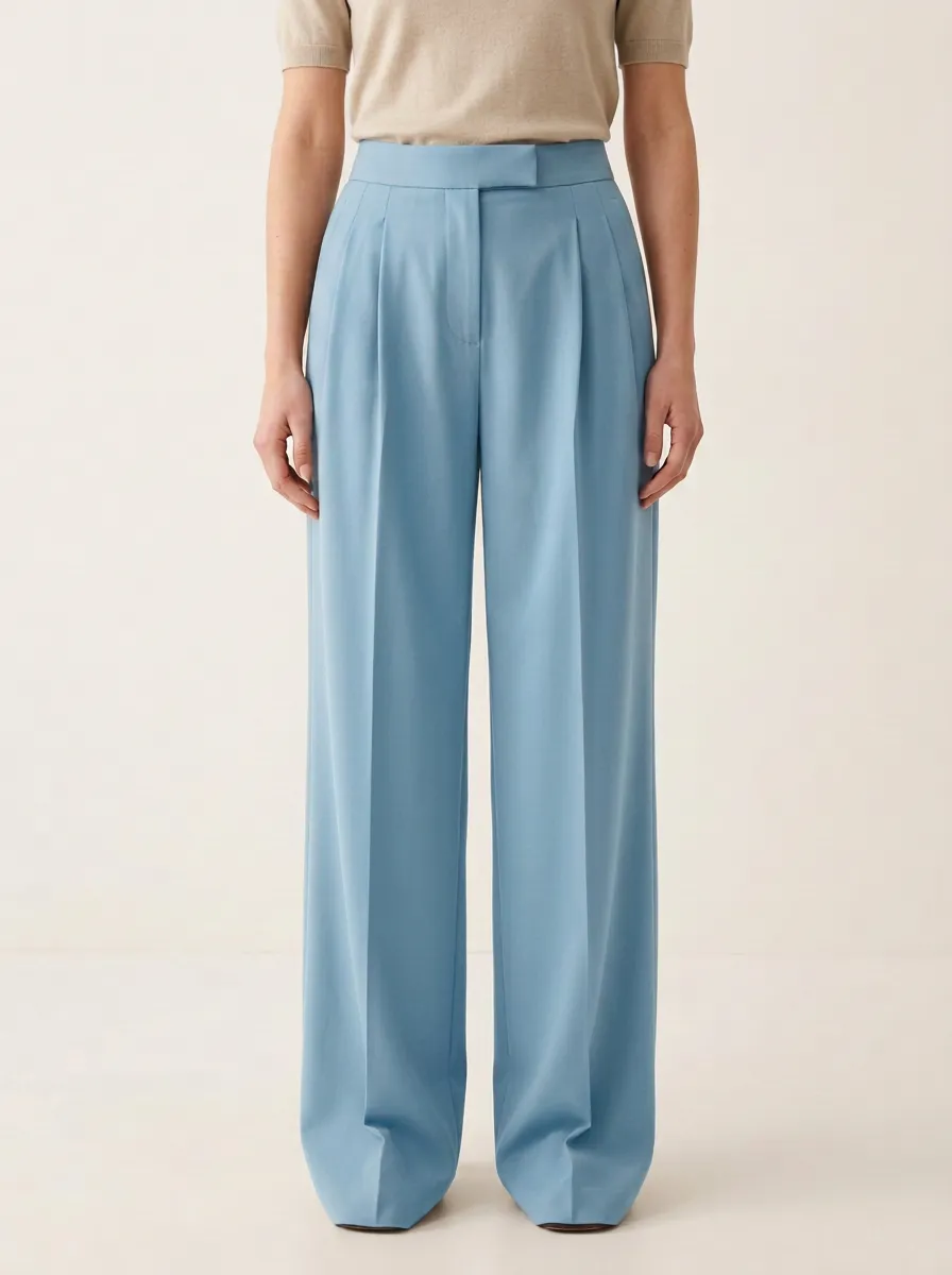 Refined Pleated High Rise Wide Leg Pants