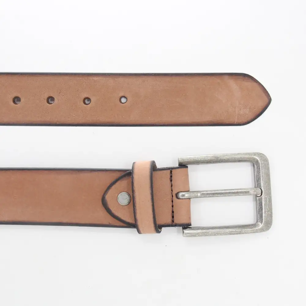 Tipped Metal Buckle Leather Belt