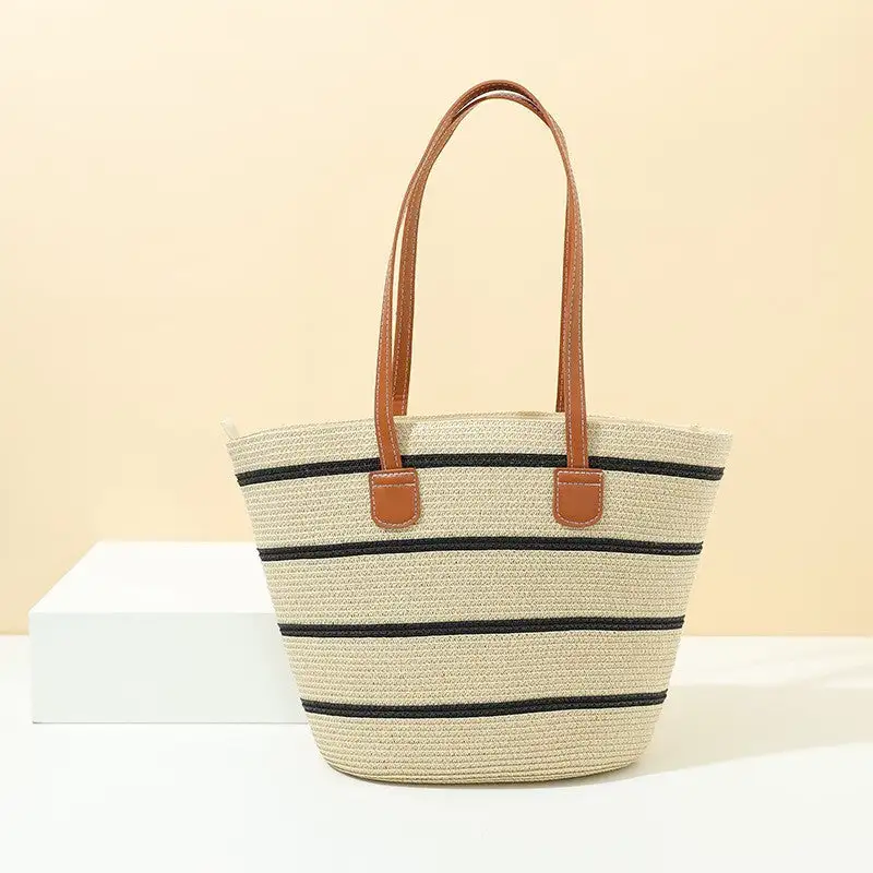Structured Utility Straw Tote Bag