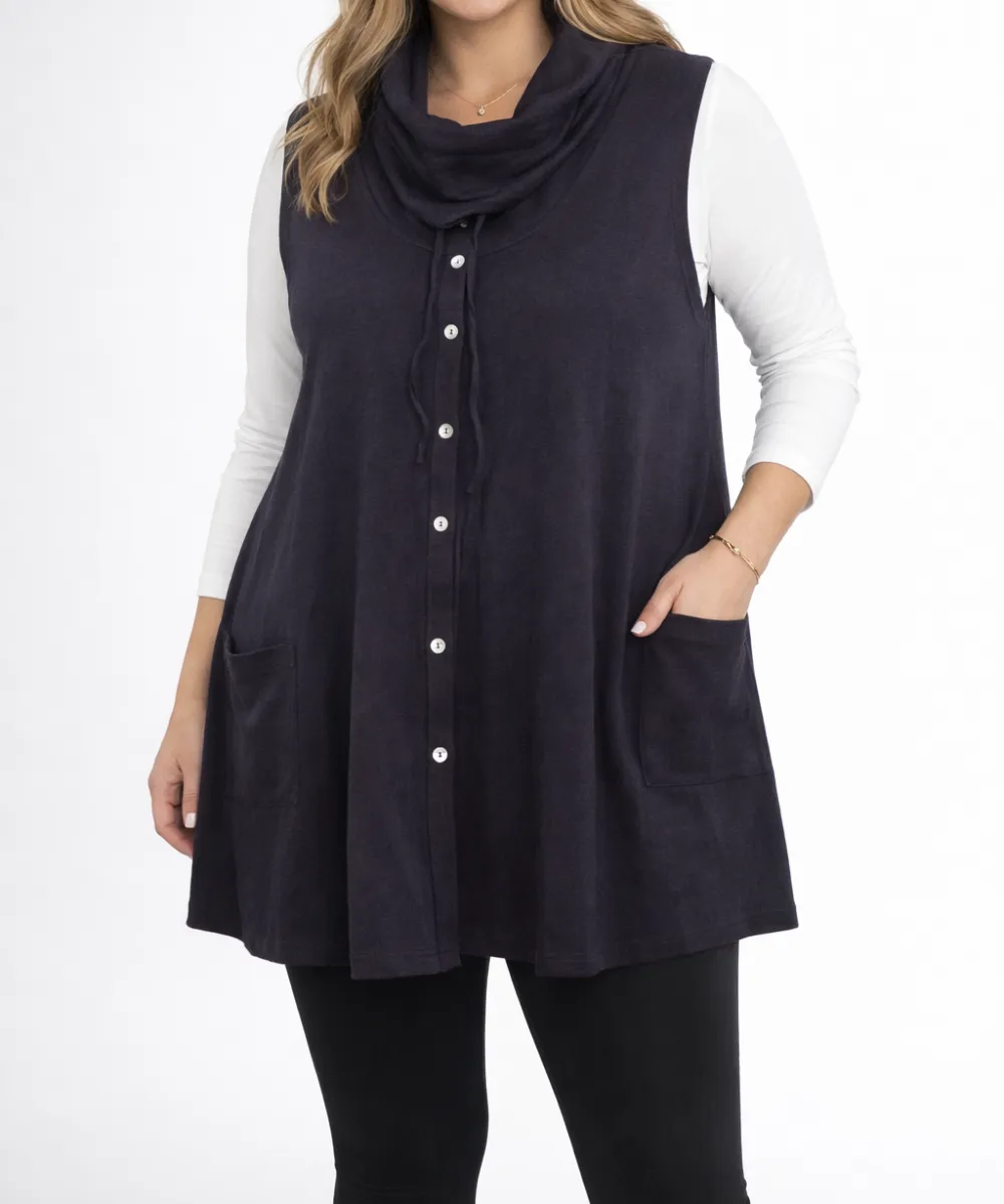 Roll Neck Cardigan Vest